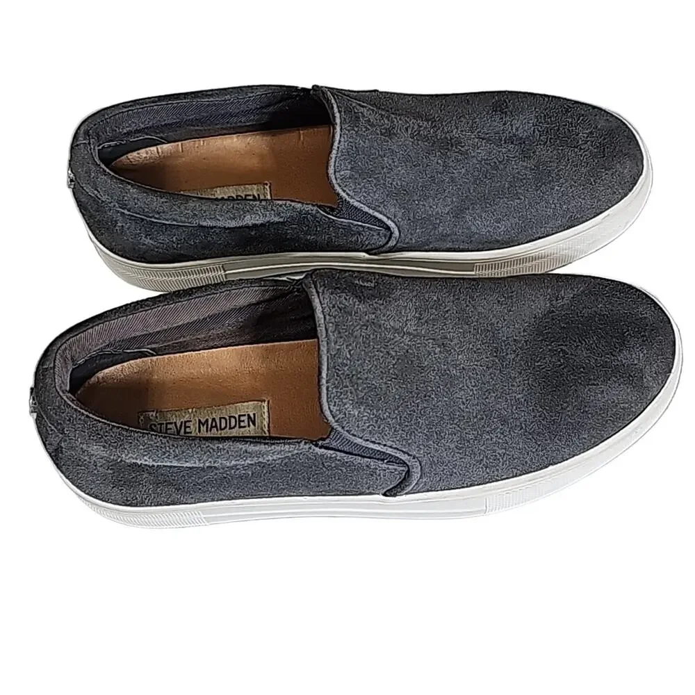 Steve Madden Womens Sz 7.5 Gills Gray Suede Platform Slip On Sneakers